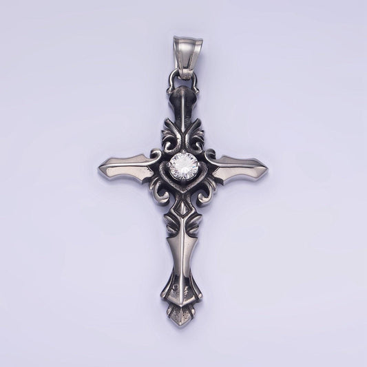Stainless steel 62mm cz fleury cross sword pendant for men jewelry | p-1421