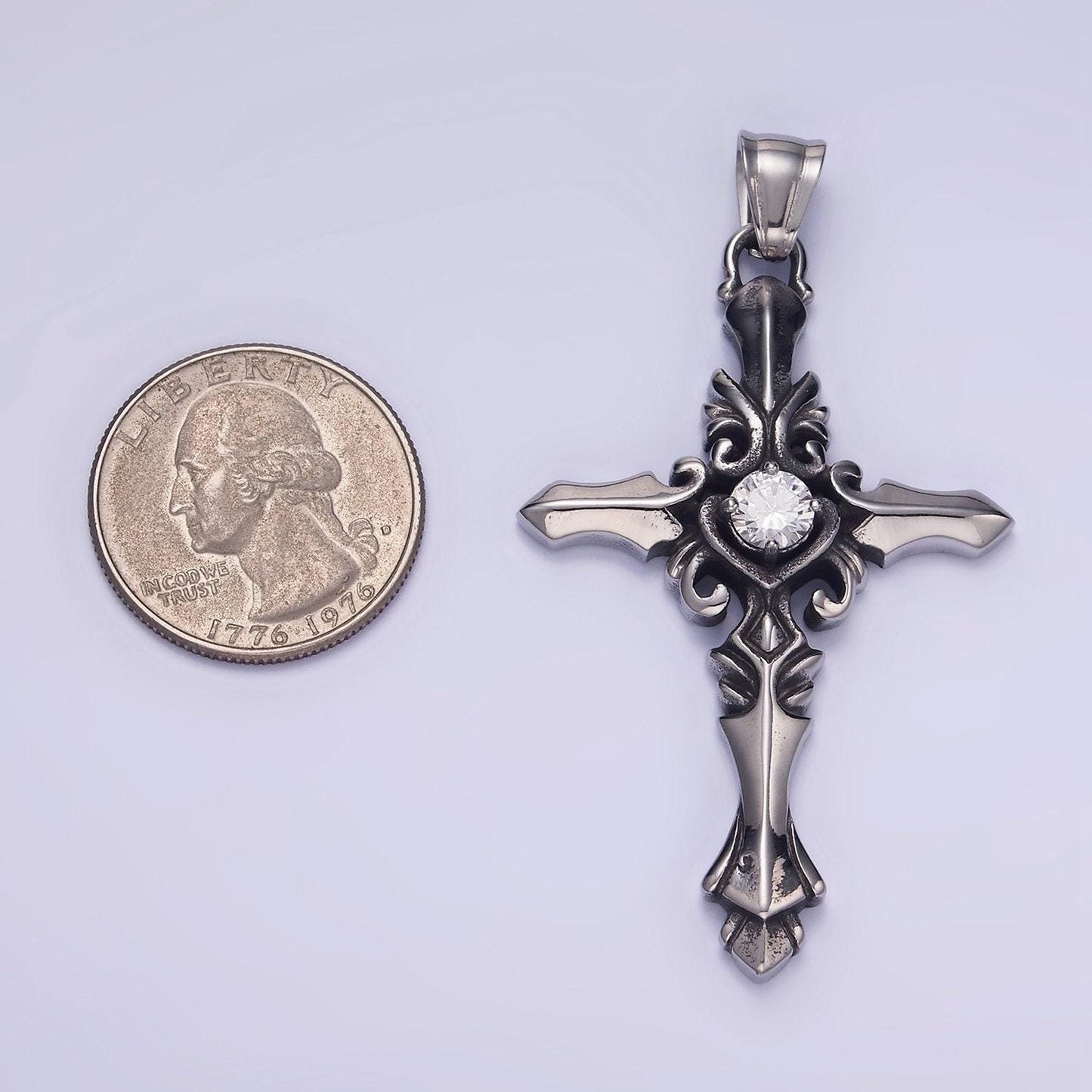 Stainless steel 62mm cz fleury cross sword pendant for men jewelry | p-1421