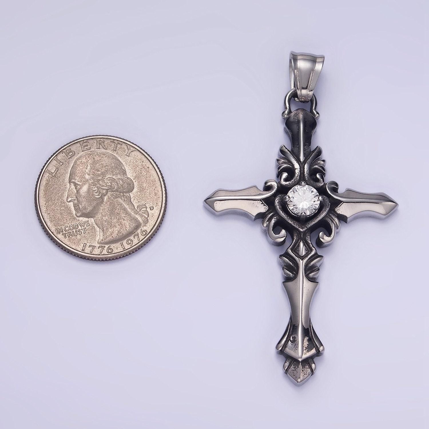 Stainless steel 62mm cz fleury cross sword pendant for men jewelry | p-1421