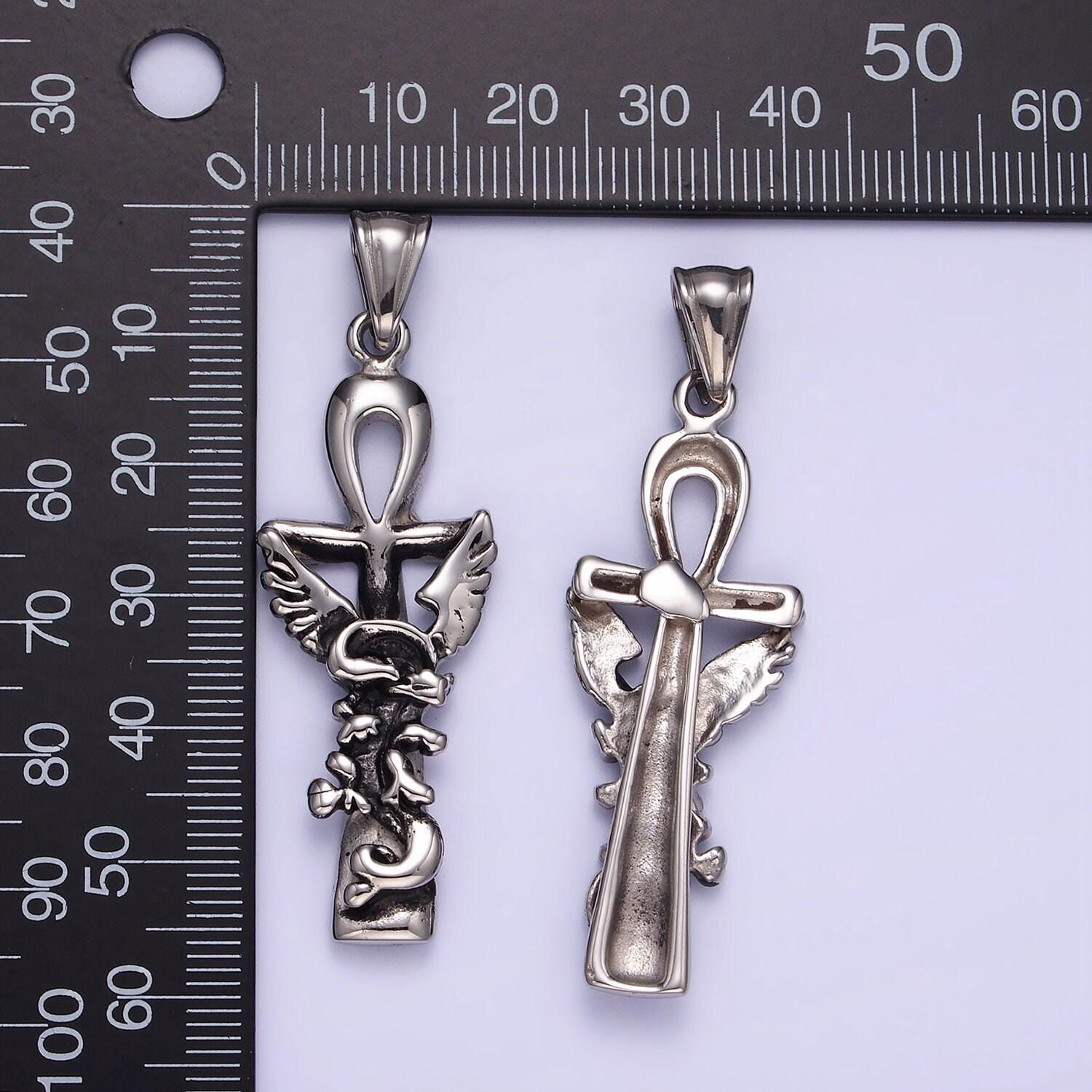 Silver ankh stainless steel cross pendant p1410