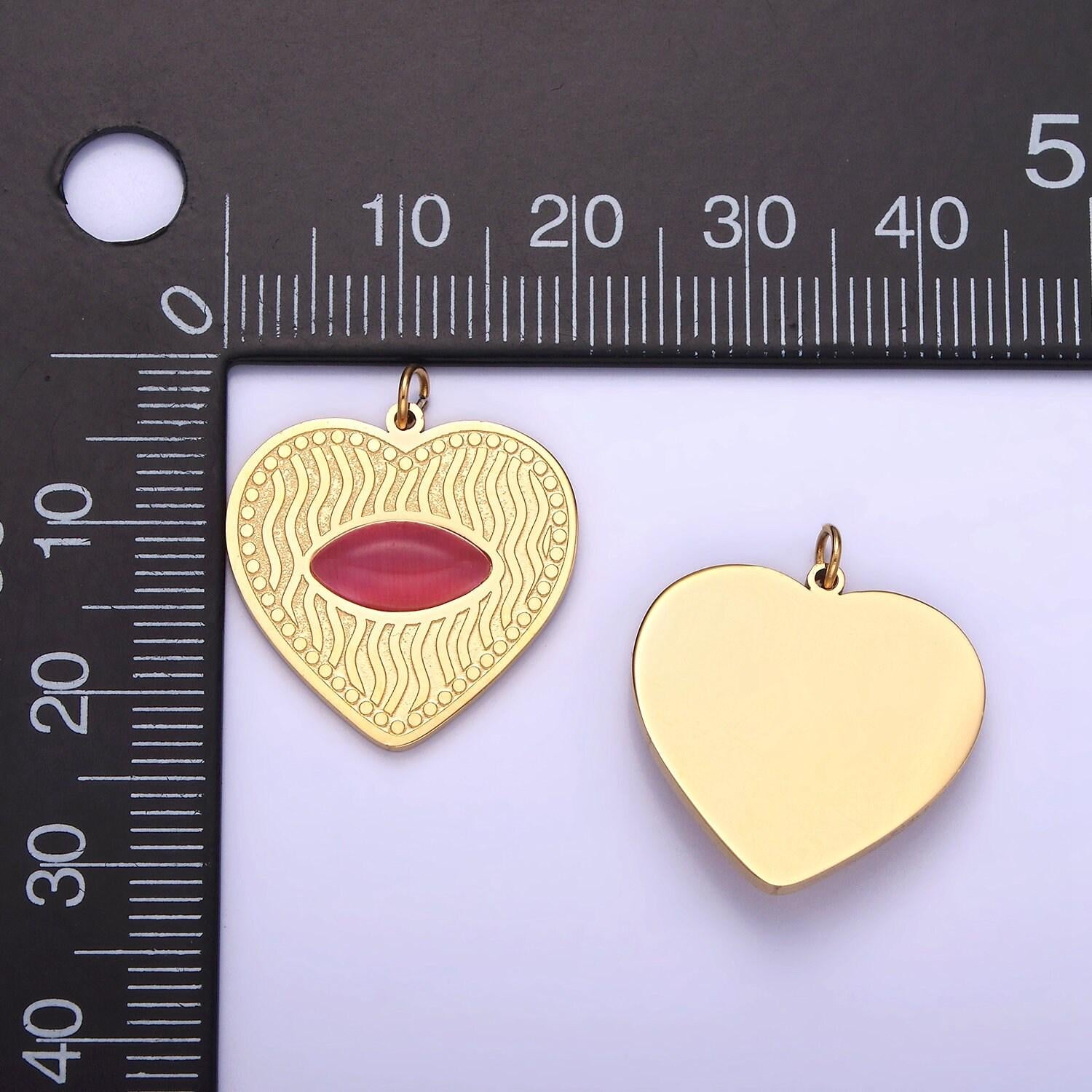 Dainty gold heart stainless steel charm red eye carnelian stone medallion pendant | p-1402
