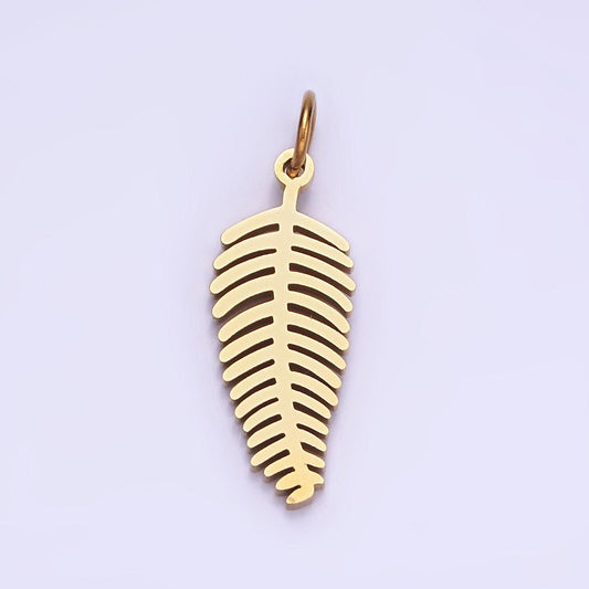 Dainty gold palm tree leaf charm in stainless steel p-1400