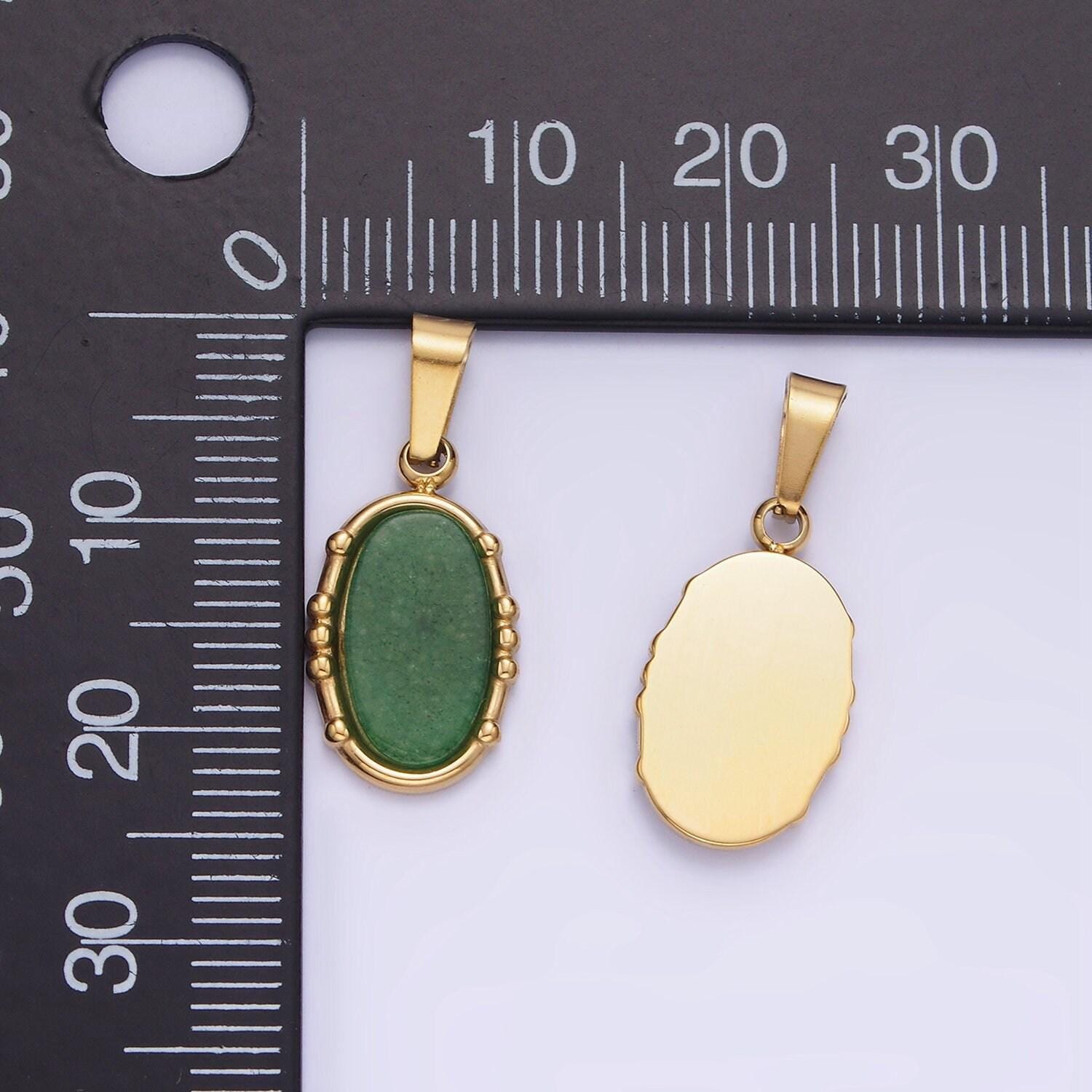 Oval green aventurine pendant natural stone waterproof gold stainless steel drop pendant for necklace component p-1393