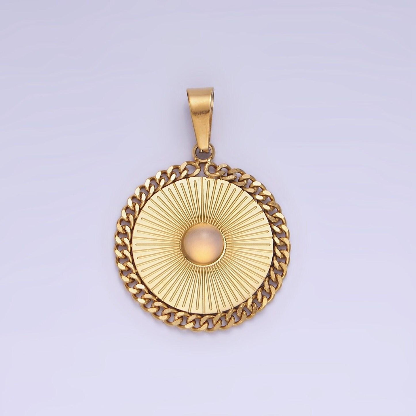 Dainty gold stainless steel sun burst charm opal round sunburst medallion celestial jewelry pendant radiant sun charm p1391