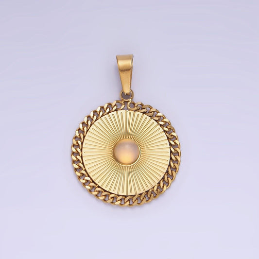 Dainty gold stainless steel sun burst charm opal round sunburst medallion celestial jewelry pendant radiant sun charm p1391