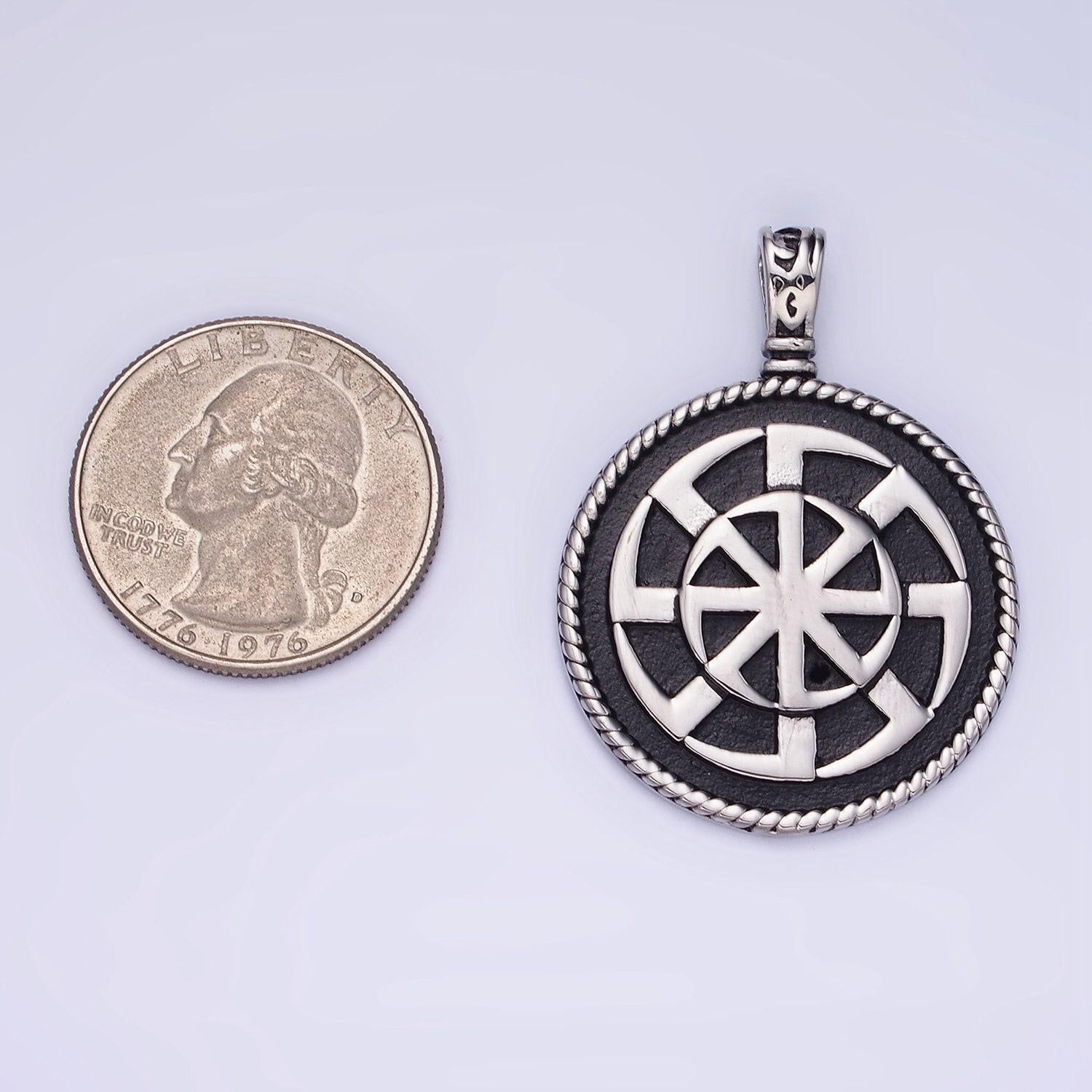 Stainless steel round pendant silver wheel charm medallion men jewelry pendant for necklace supply p1388