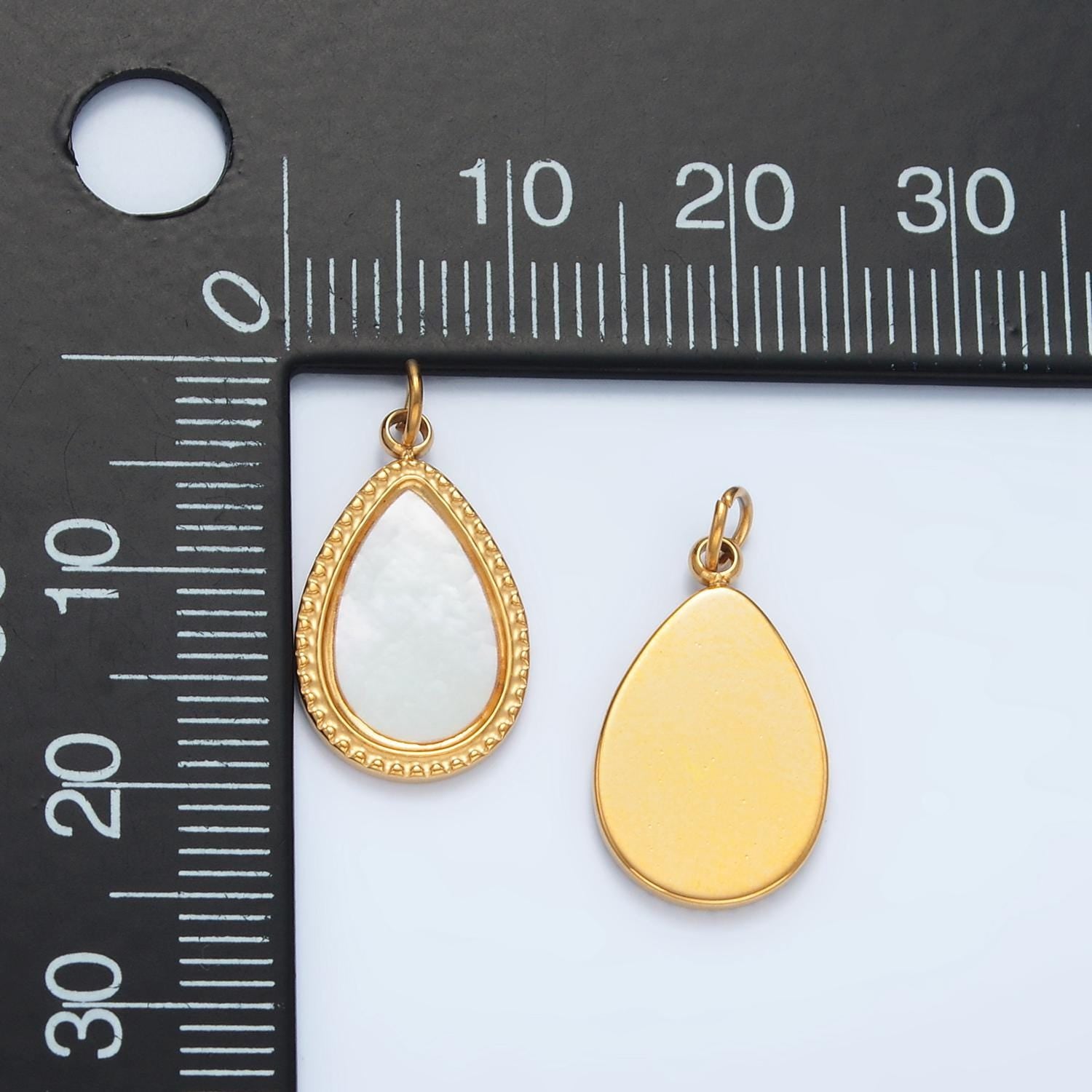 Dainty gold tear drop pendant, 24k gold filled stainless steel w. shell pearl teardrop charm | p-697