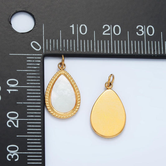 Dainty gold tear drop pendant, 24k gold filled stainless steel w. shell pearl teardrop charm | p-697