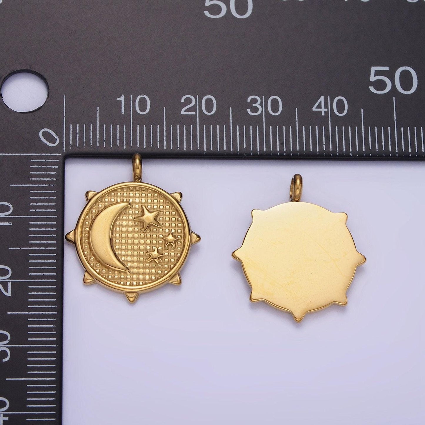 Dainty gold crescent moon mini charm necklace pendant dainty gold moon and star medallion pendant stainless steel findings p1379