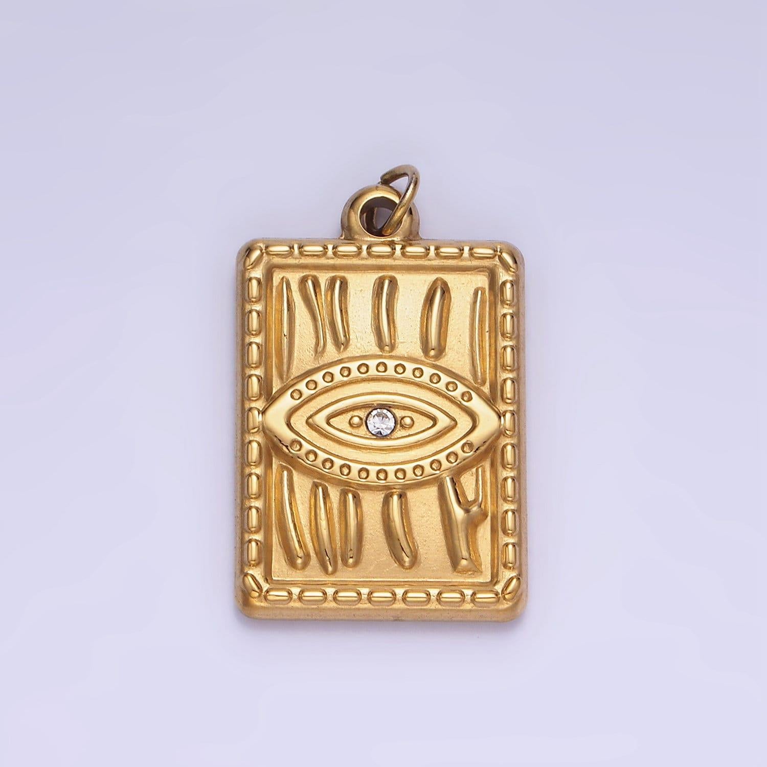 Cz micro pave evil eye on rectangle shape pendant stainless steel tag charm, necklace bracelet earring supply p1376