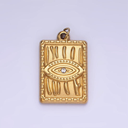 Cz micro pave evil eye on rectangle shape pendant stainless steel tag charm, necklace bracelet earring supply p1376
