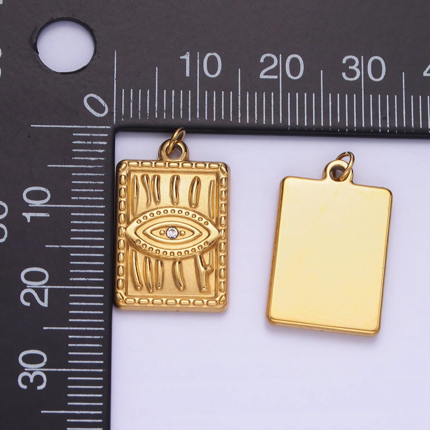 Cz micro pave evil eye on rectangle shape pendant stainless steel tag charm, necklace bracelet earring supply p1376