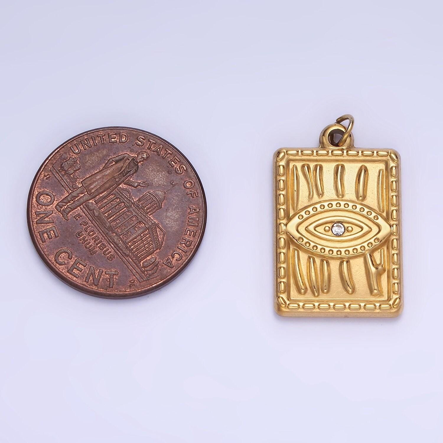 Cz micro pave evil eye on rectangle shape pendant stainless steel tag charm, necklace bracelet earring supply p1376