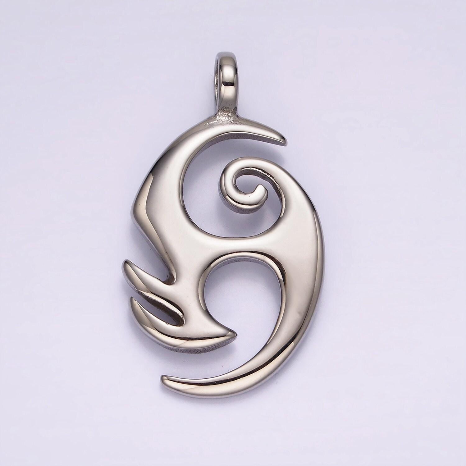 Stainless steel 40mm curved edge geometric open oval pendant | p1366