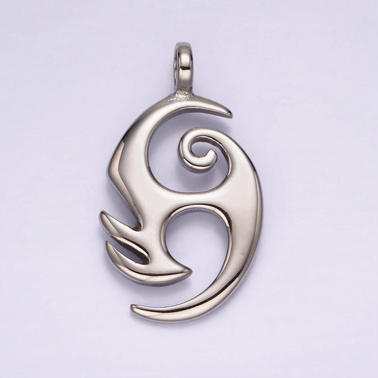 Stainless steel 40mm curved edge geometric open oval pendant | p1366
