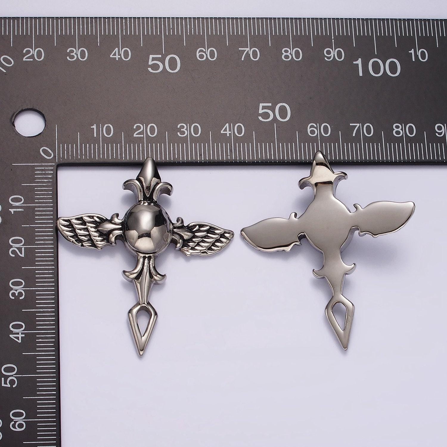Stainless steel 46mm baby angel wings cross pendant, add-on charm | p-1365