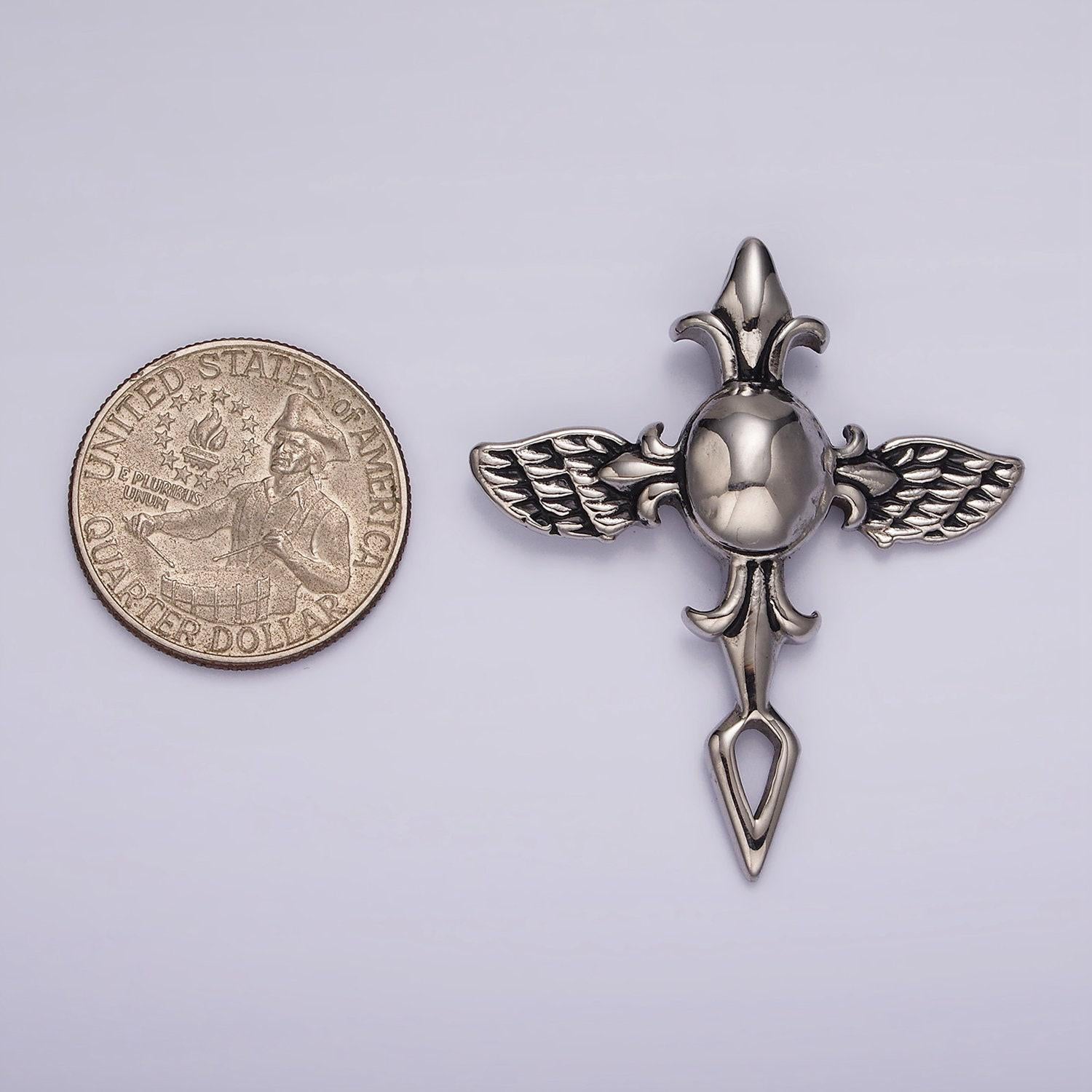 Stainless steel 46mm baby angel wings cross pendant, add-on charm | p-1365