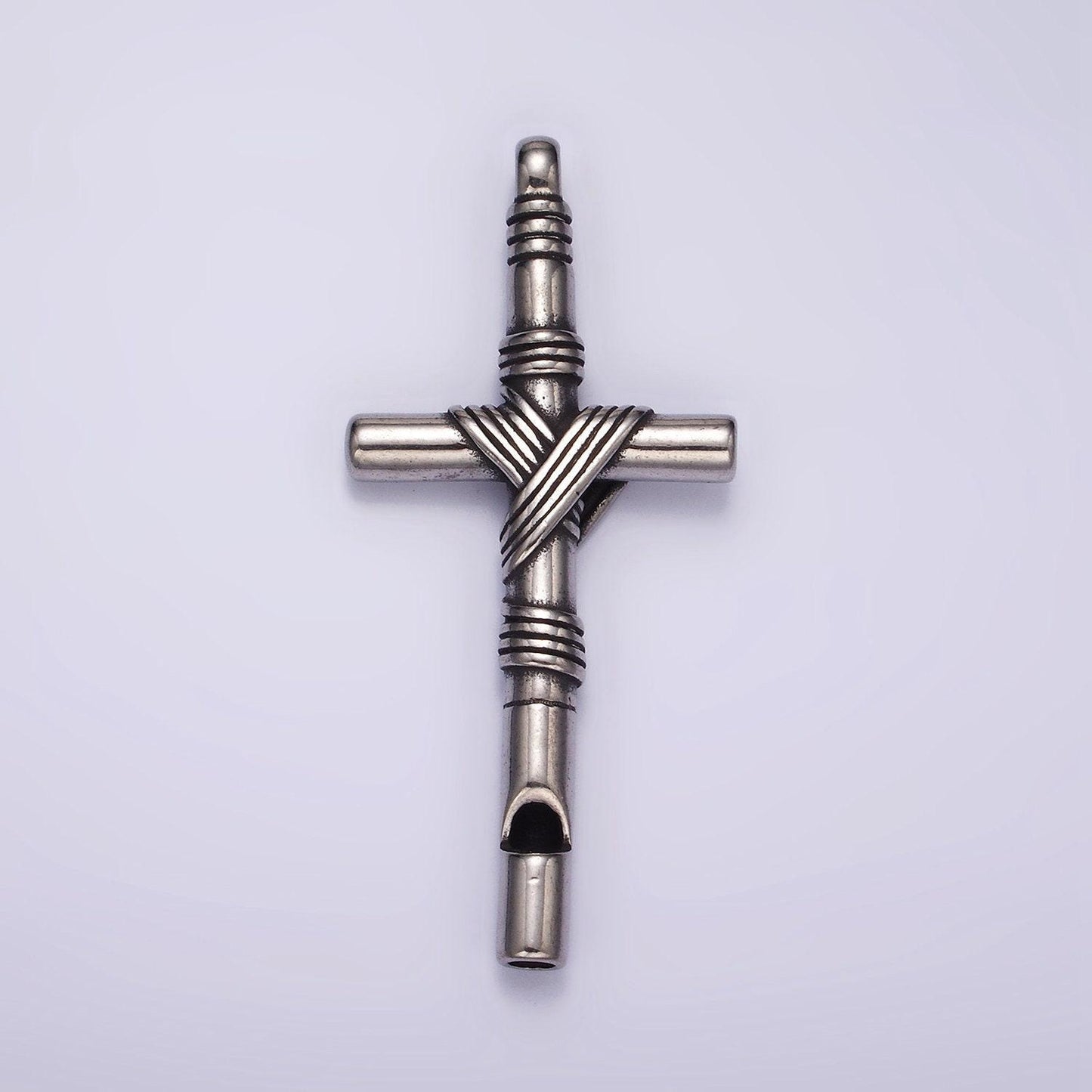 Stainless steel 65mm lined rope tied latin cross religious pendant in gold & silver | p1363