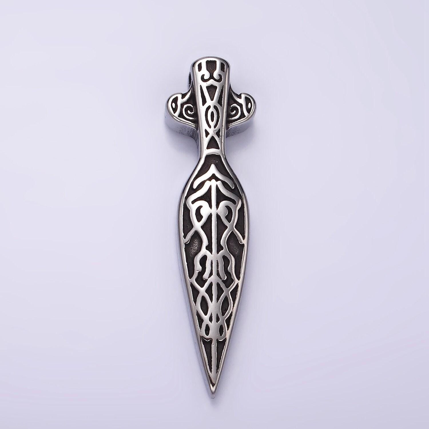 Stainless steel artisan sword dagger knife weapon pendant spear ancient tribe inspired gold finding | p1362