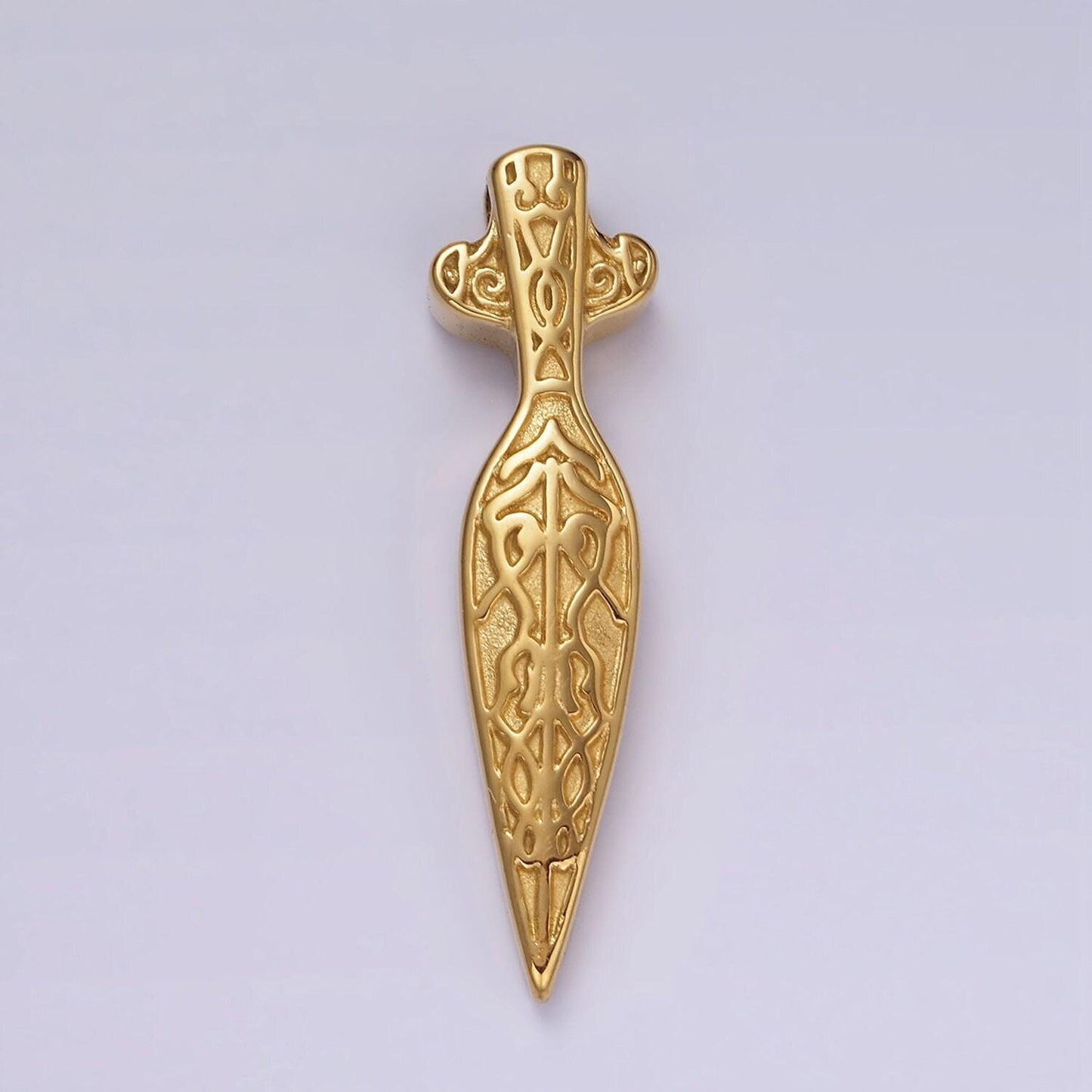 Stainless steel artisan sword dagger knife weapon pendant spear ancient tribe inspired gold finding | p1362