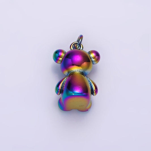 Stainless steel 20mm teddy bear animal iridescent rainbow charm | p659
