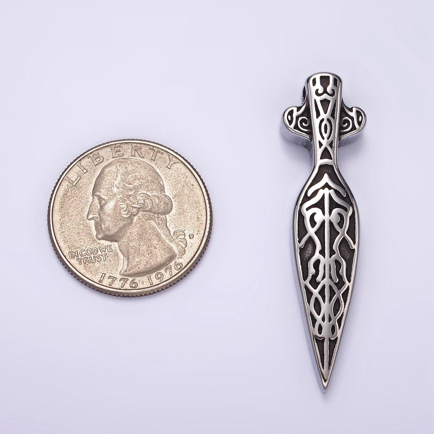 Stainless steel artisan sword dagger knife weapon pendant spear ancient tribe inspired gold finding | p1362