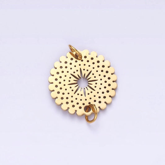 Stainless steel celestial north star sun open dotted rounded outline charm | p1360