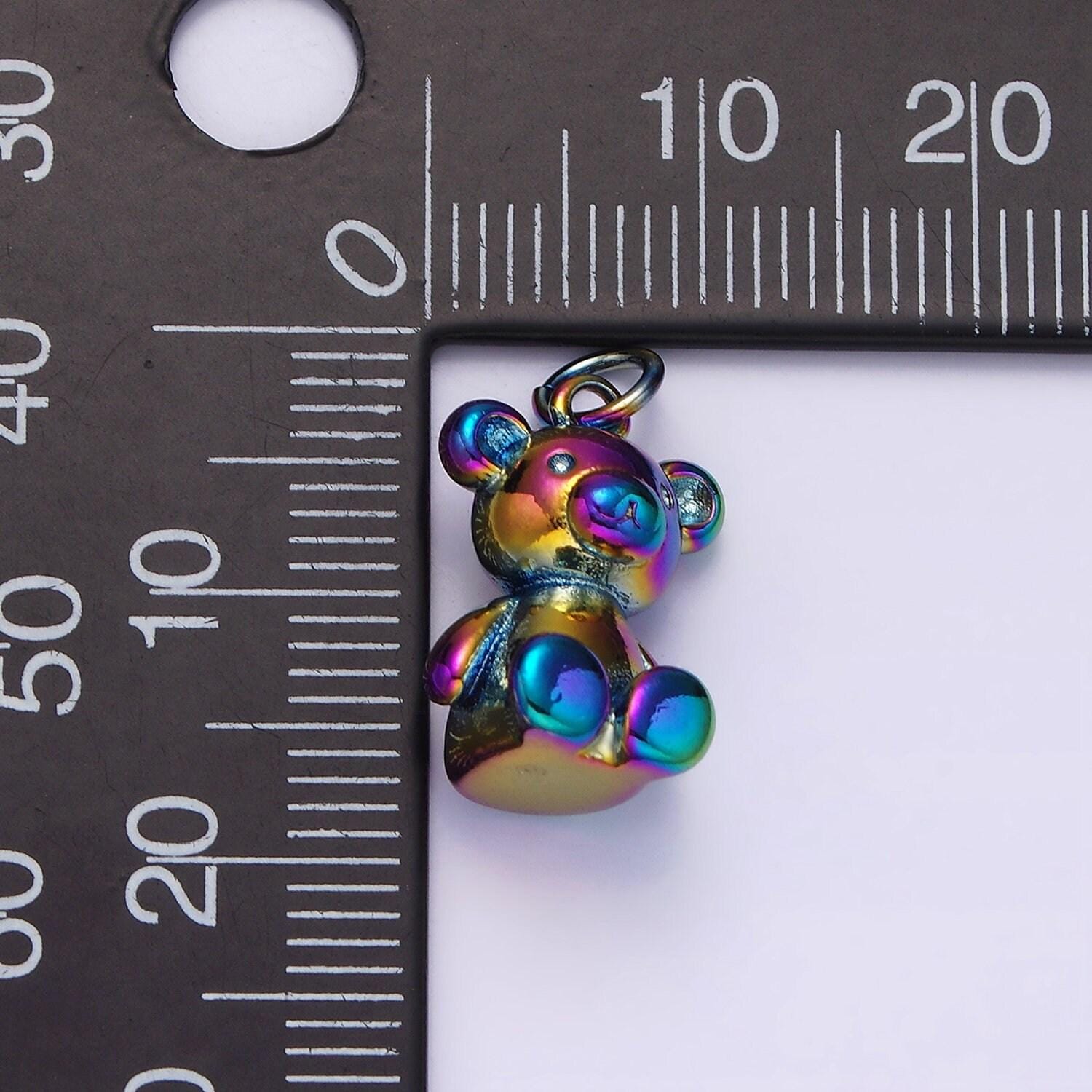 Stainless steel 20mm teddy bear animal iridescent rainbow charm | p659