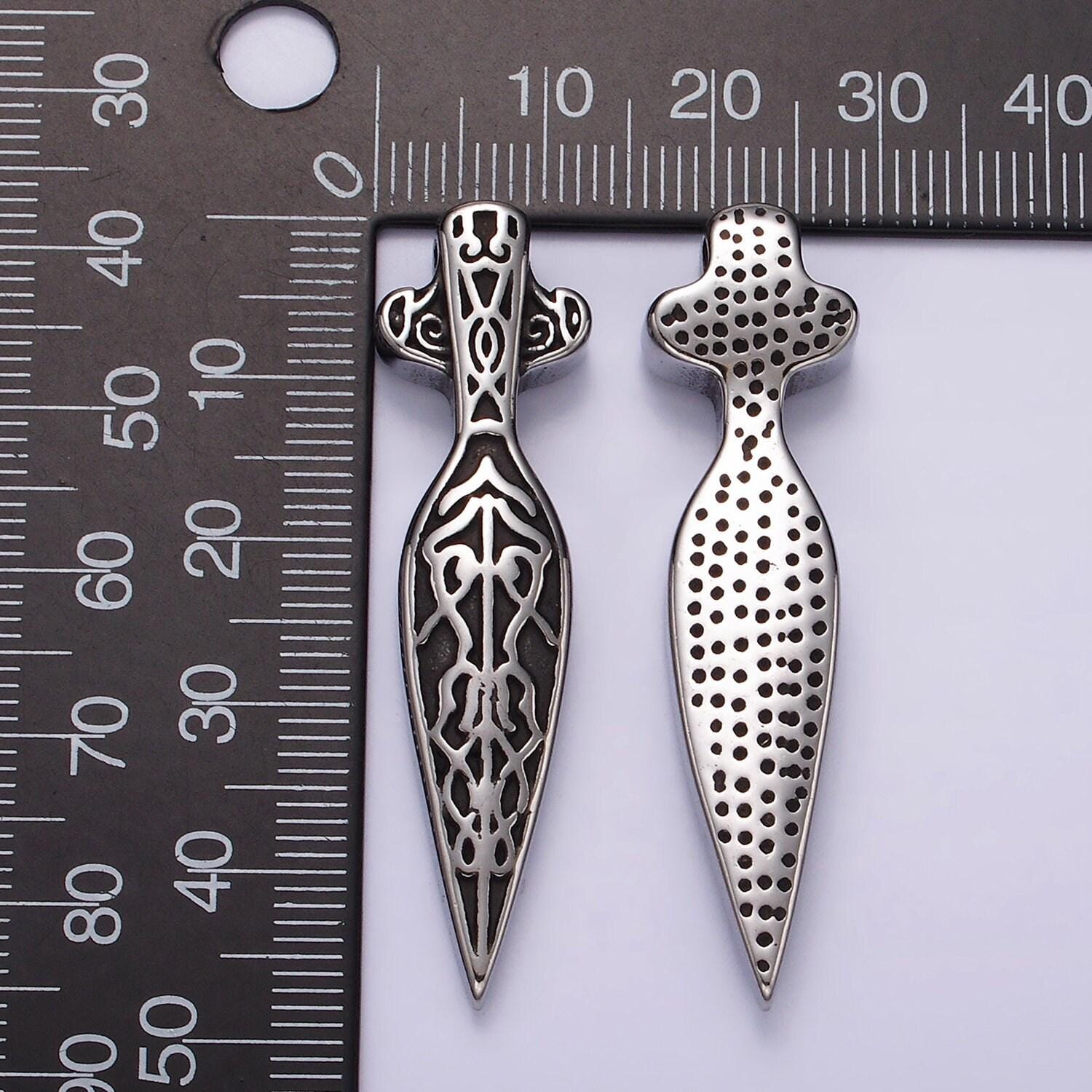 Stainless steel artisan sword dagger knife weapon pendant spear ancient tribe inspired gold finding | p1362