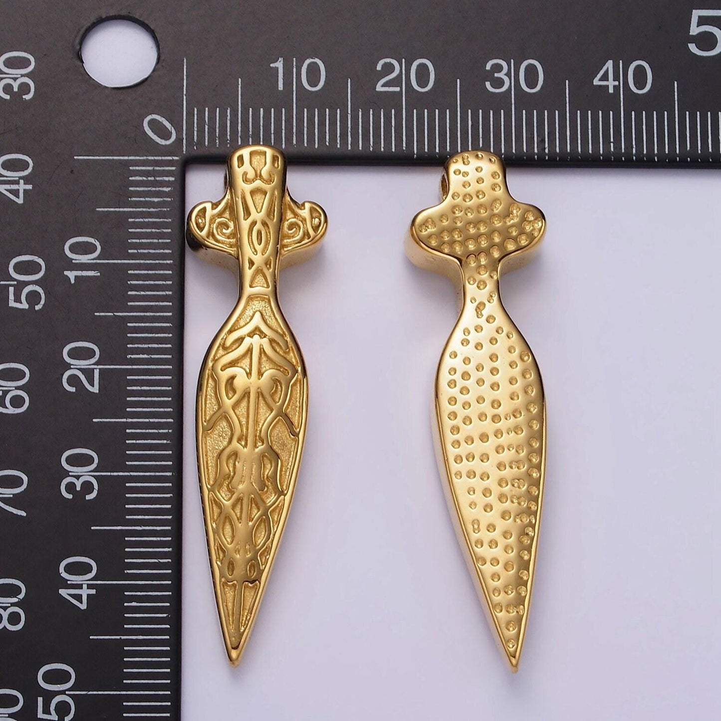 Stainless steel artisan sword dagger knife weapon pendant spear ancient tribe inspired gold finding | p1362