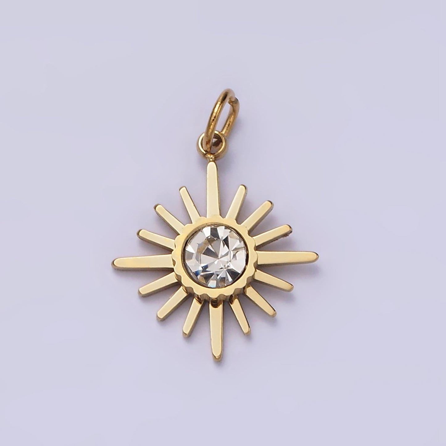 Stainless steel gold clear cz round sunburst bar celestial sun ray round charm celestial jewelry for bracelet necklace supply| p1356