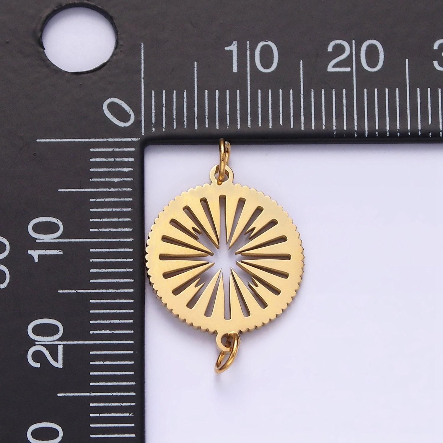 Stainless steel open ray lined geometric open round connector | p1355