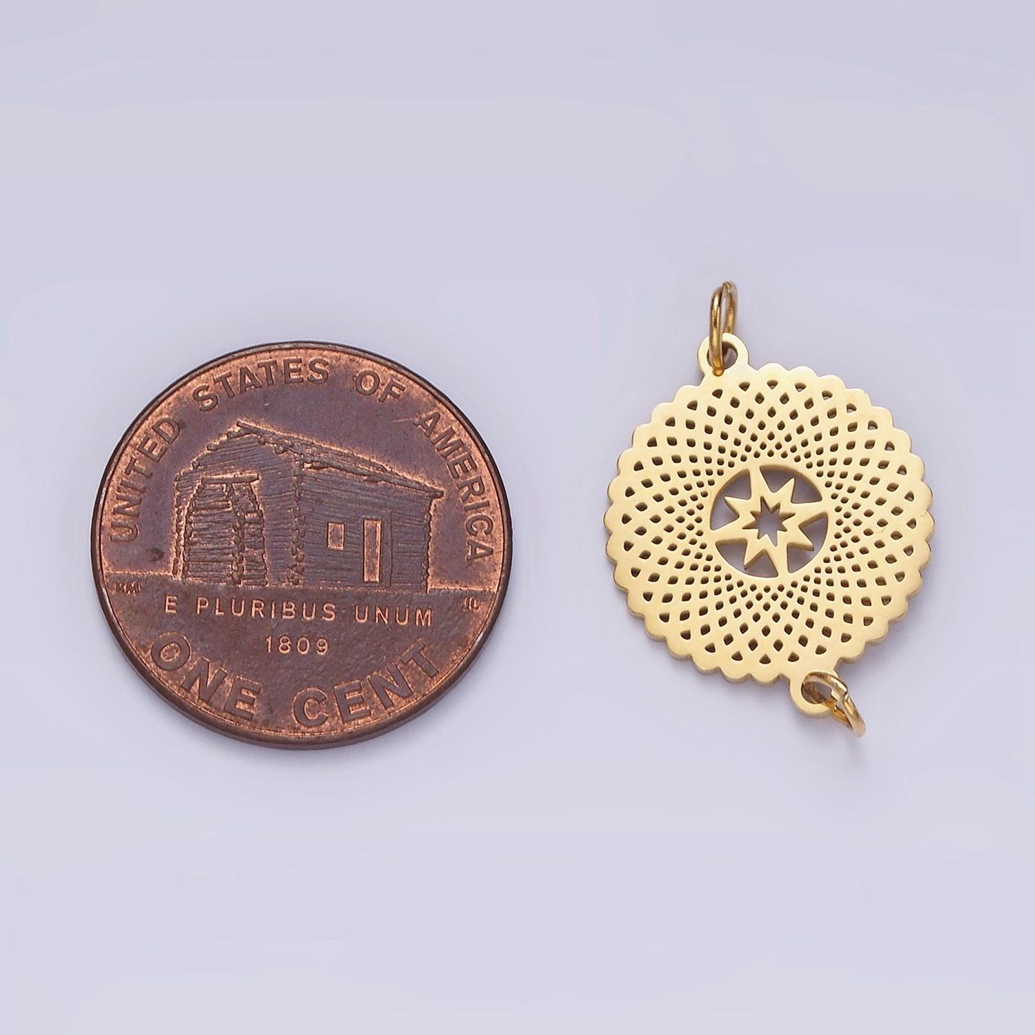 Stainless steel celestial north star artisan open round connector | p1353
