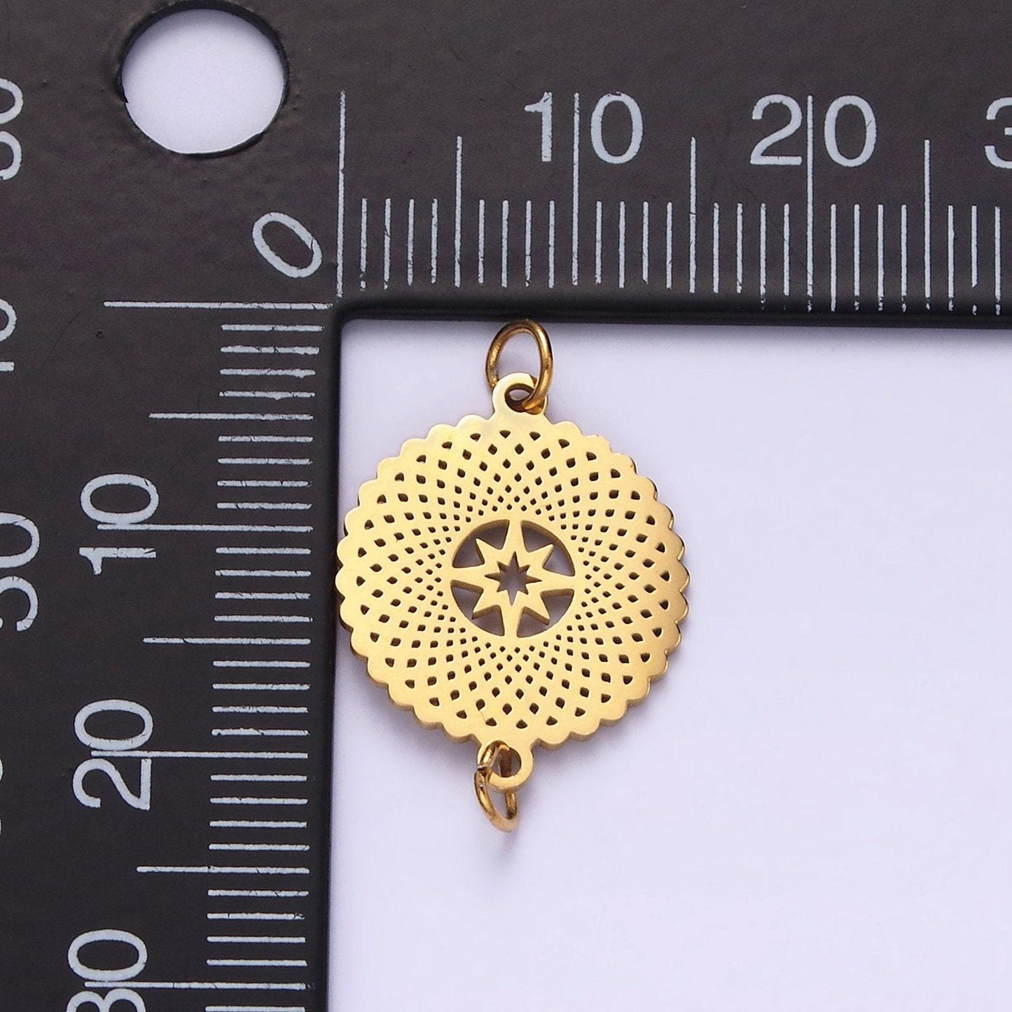 Stainless steel celestial north star artisan open round connector | p1353