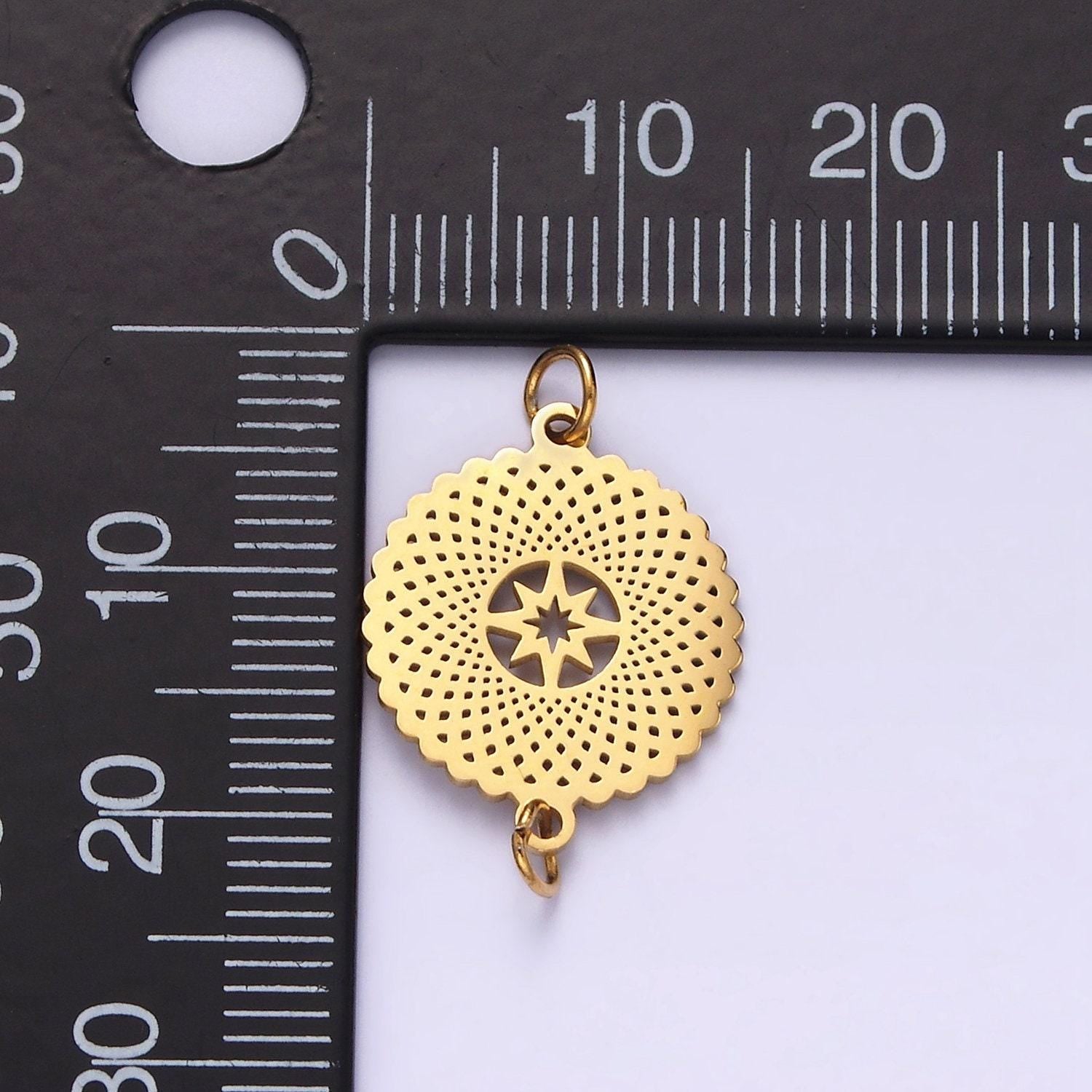 Stainless steel celestial north star artisan open round connector | p1353