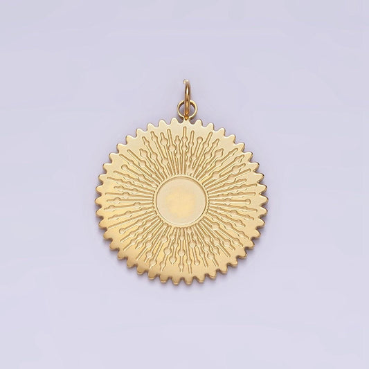 Stainless steel celestial sun electric lined minimalist round charm | p1351