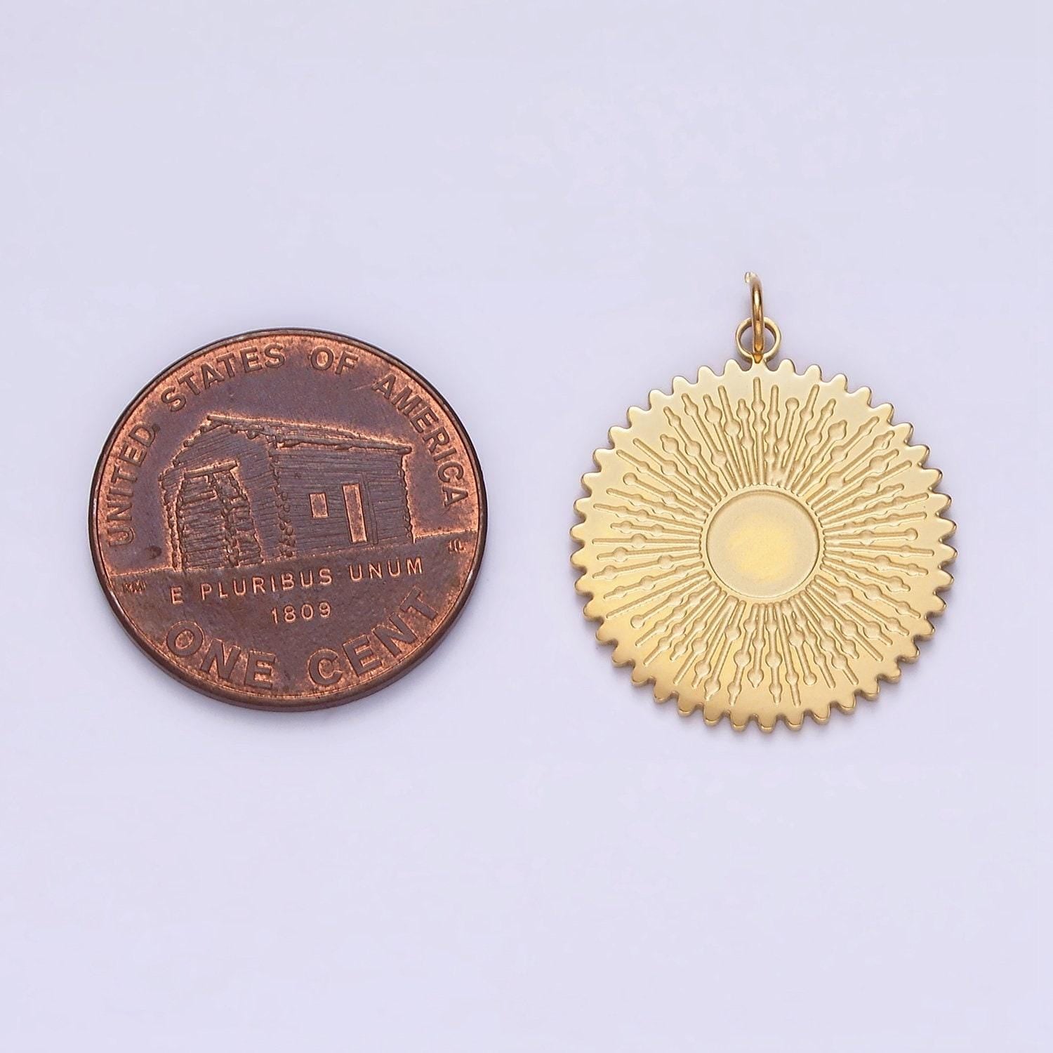 Stainless steel celestial sun electric lined minimalist round charm | p1351