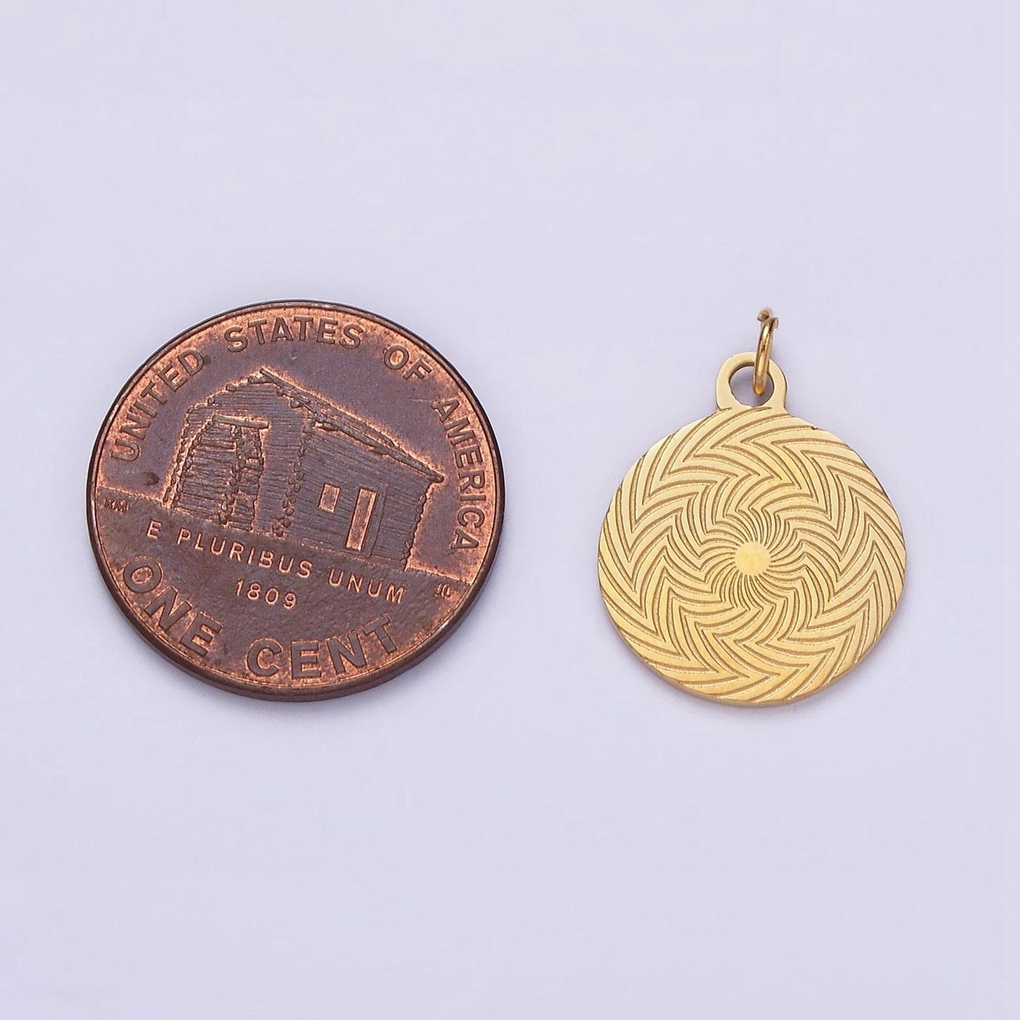 Stainless steel celestial sun ray lined geometric minimalist round charm | p1350