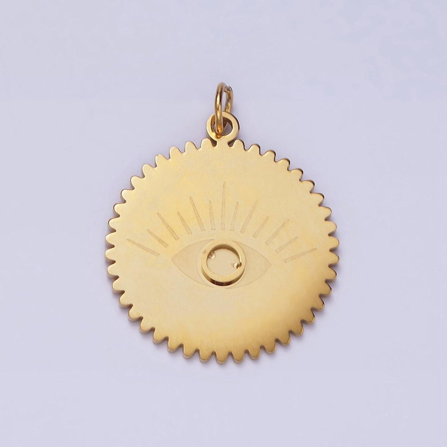 Stainless steel evil eye engraved rounded minimalist charm | p1347