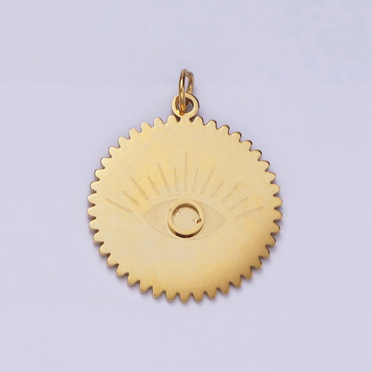 Stainless steel evil eye engraved rounded minimalist charm | p1347