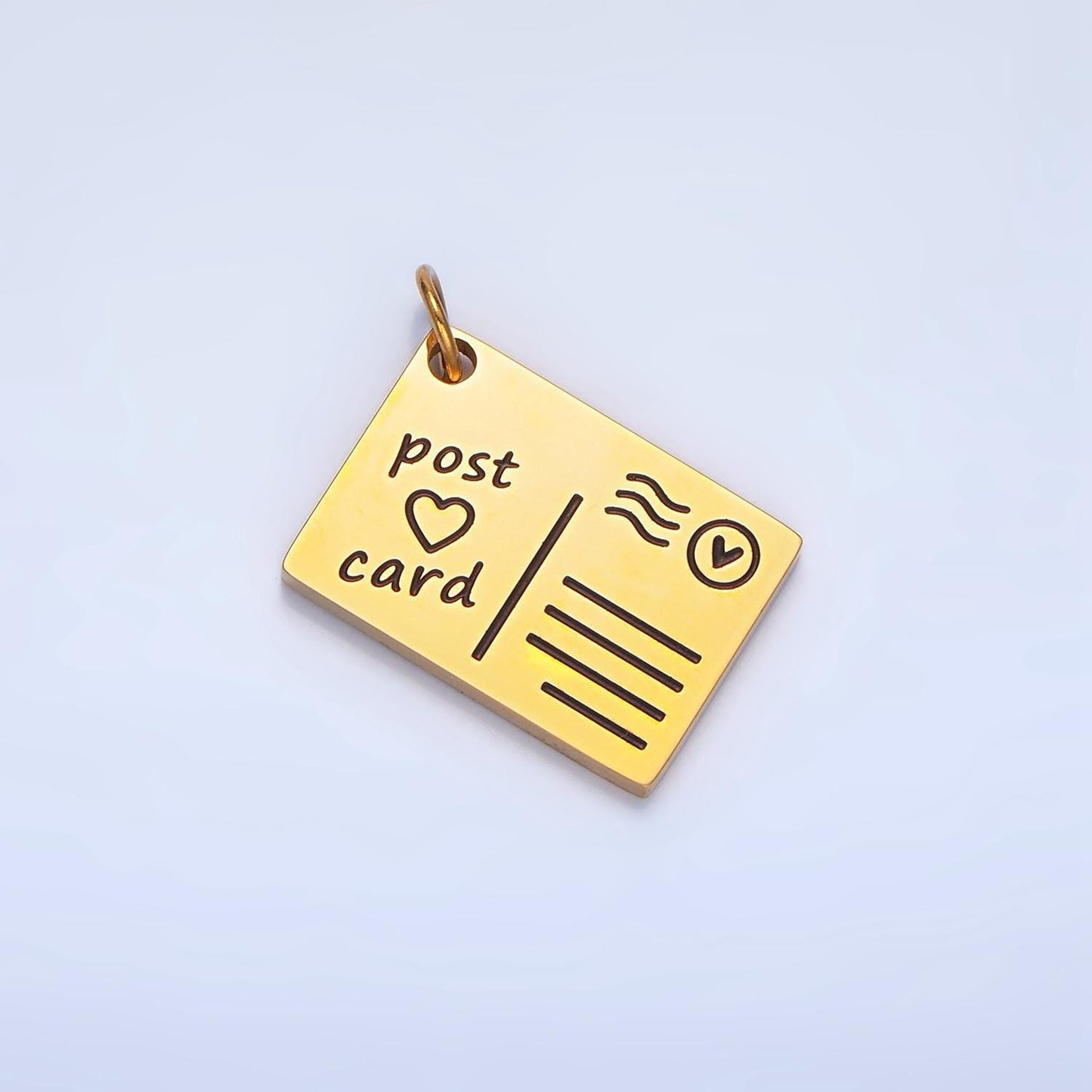 Scripted "post <3 card" black enamel out-line, stainless steel travel charm | p-1339