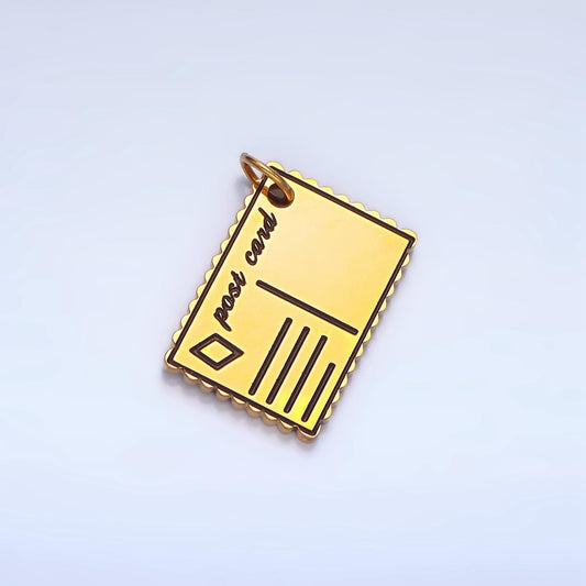 Blank post card black enamel out-line, stainless steel travel charm | p-1337