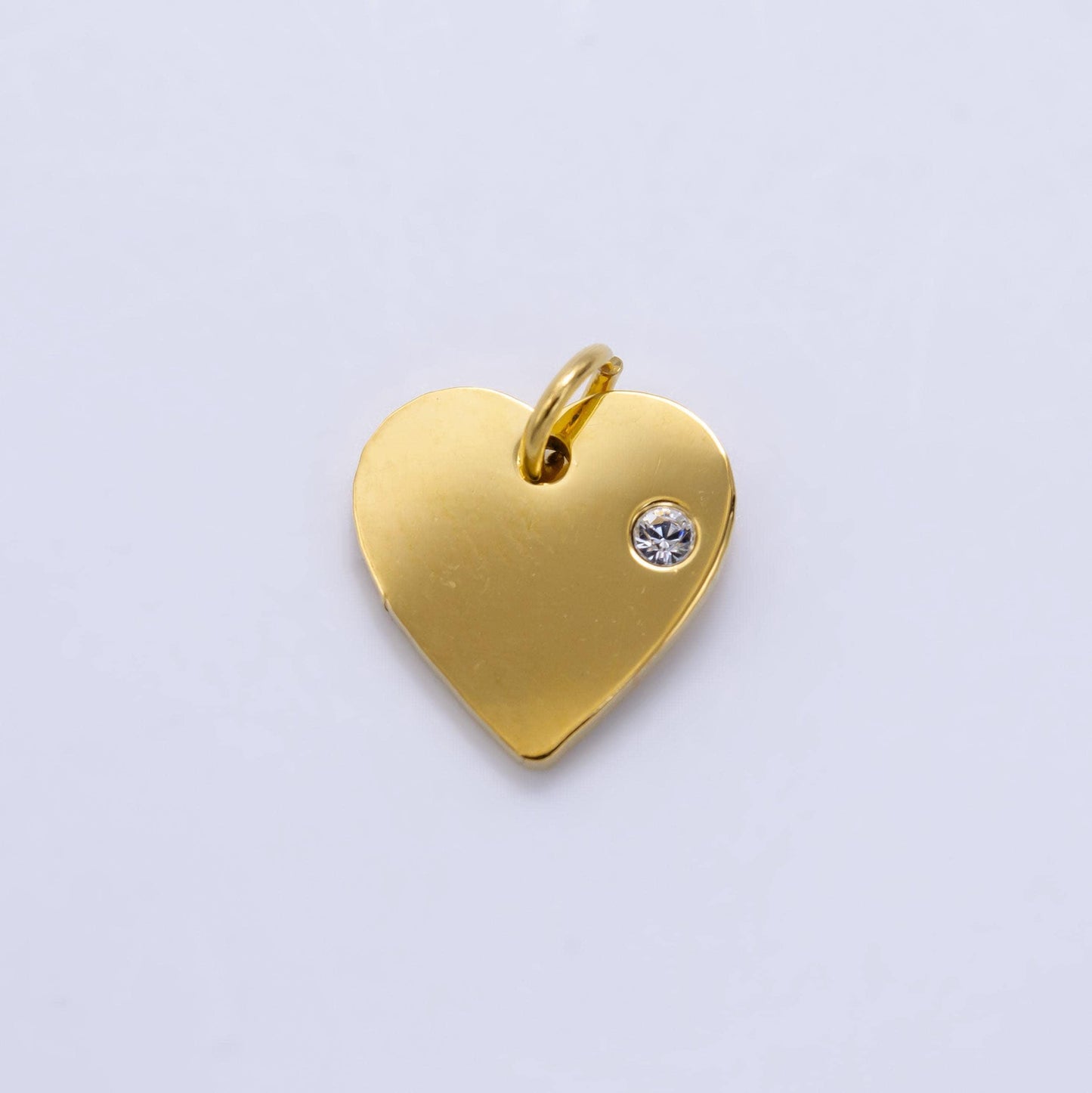 Mini flat stainless steel heart in gold & silver cz charm | p-1279