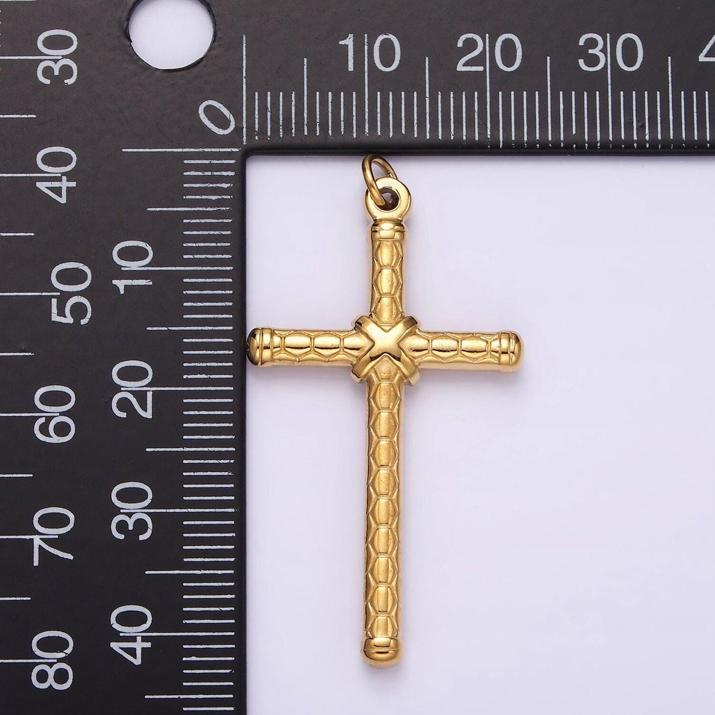 Stainless steel gold cross tied hexagon textured charm in gold & silver for unisex men jewelry component religious pendant | p1282 p1283