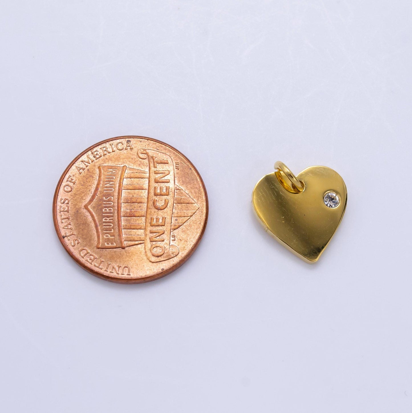 Mini flat stainless steel heart in gold & silver cz charm | p-1279
