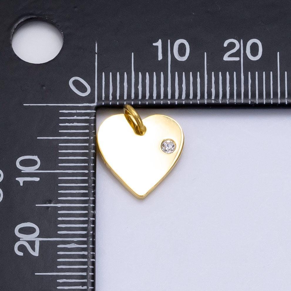 Mini flat stainless steel heart in gold & silver cz charm | p-1279