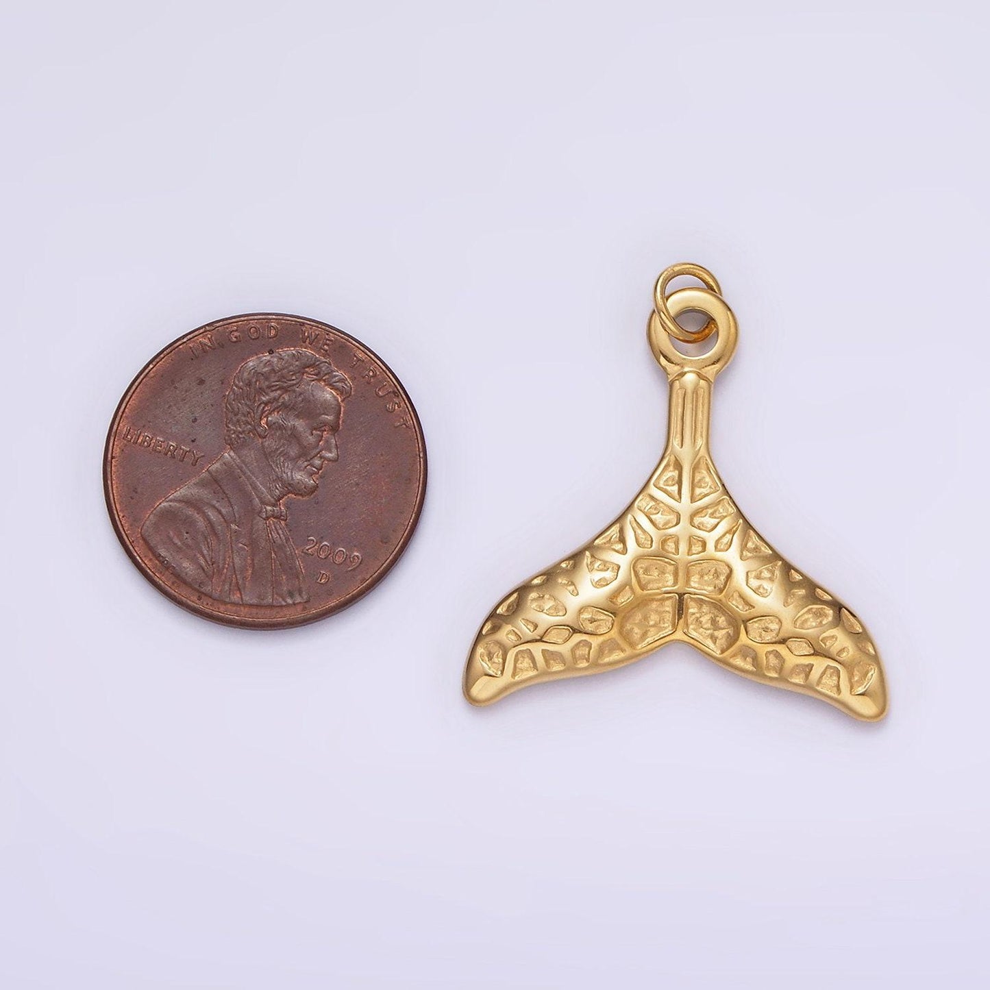 Stainless steel ocean animal whale tail textured charm in gold & silver | p1267