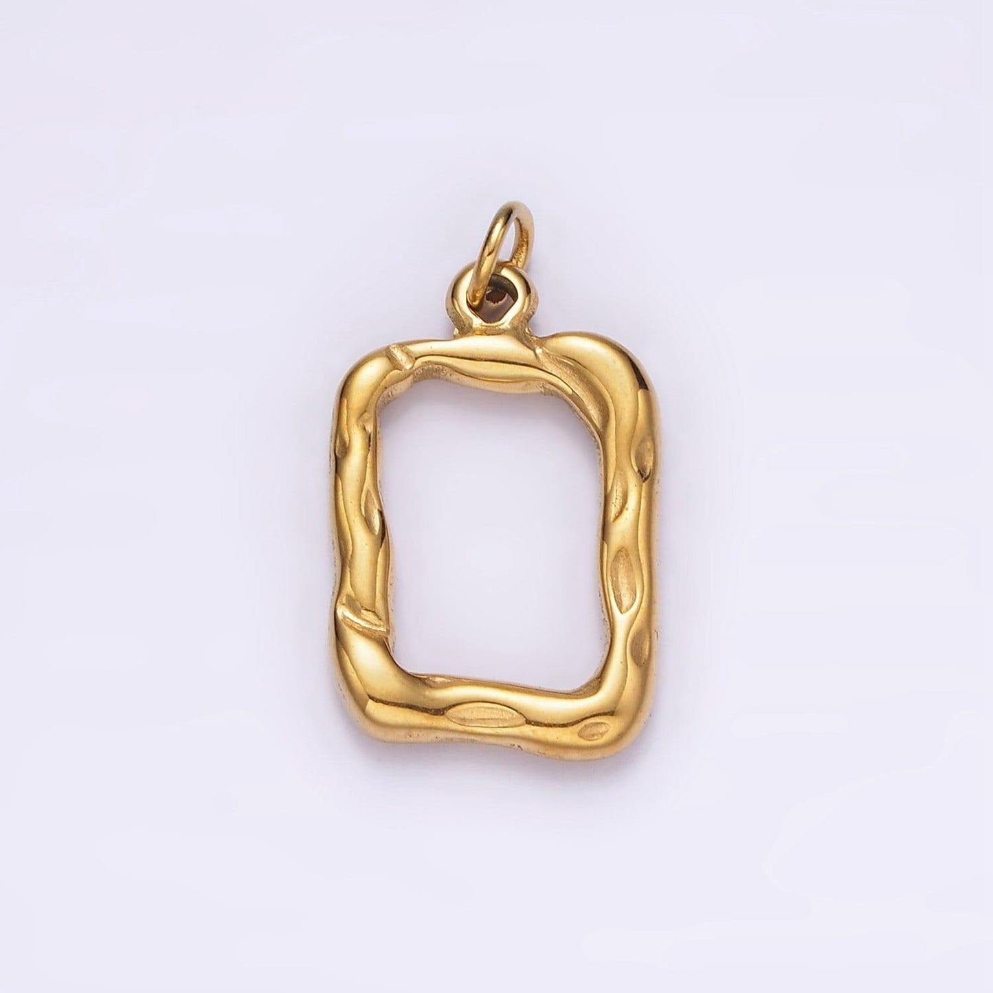 Stainless steel 20mm open hammered rectangular charm in gold & silver | p1263