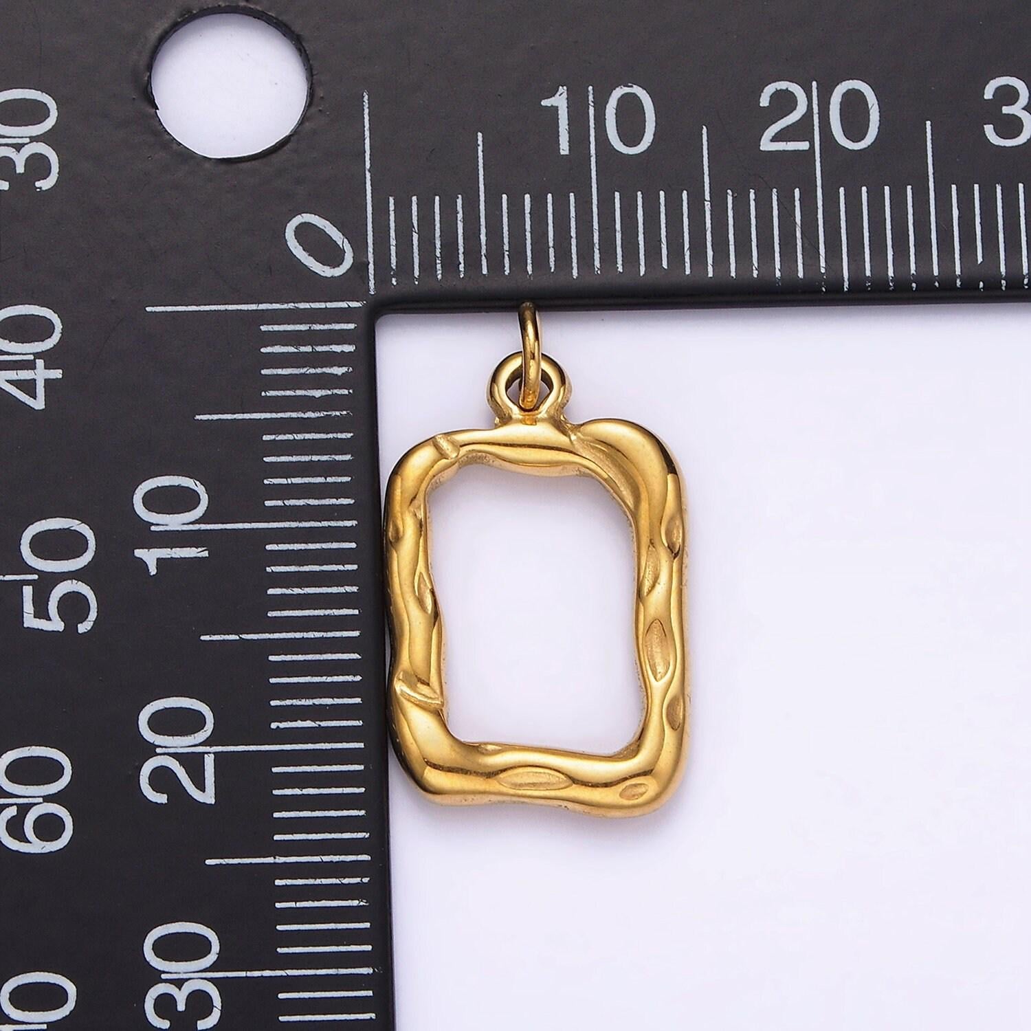 Stainless steel 20mm open hammered rectangular charm in gold & silver | p1263
