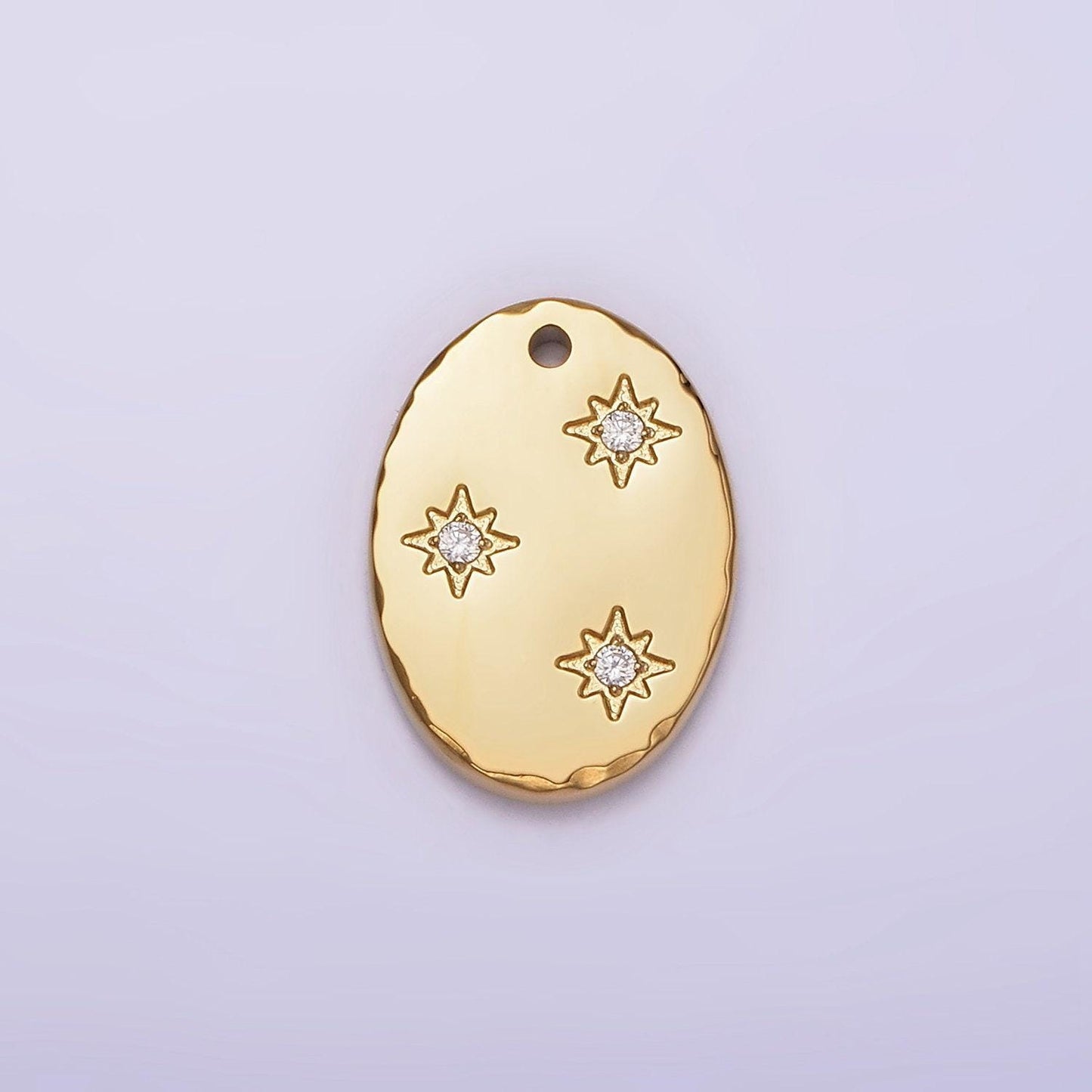 Stainless steel oval star charms, steel star pendants minimalist celestial jewelry lightweight crystal star design p-1243